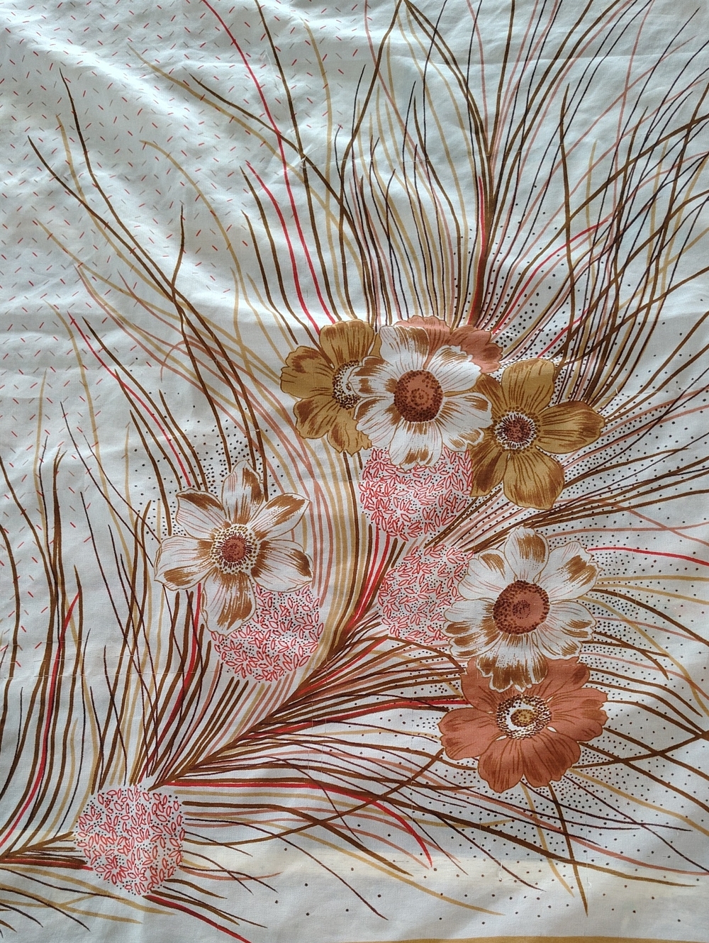 Vintage Floral Feather Print Square Scarf - White, Tan, Brown, Pink - Picture 4 of 8